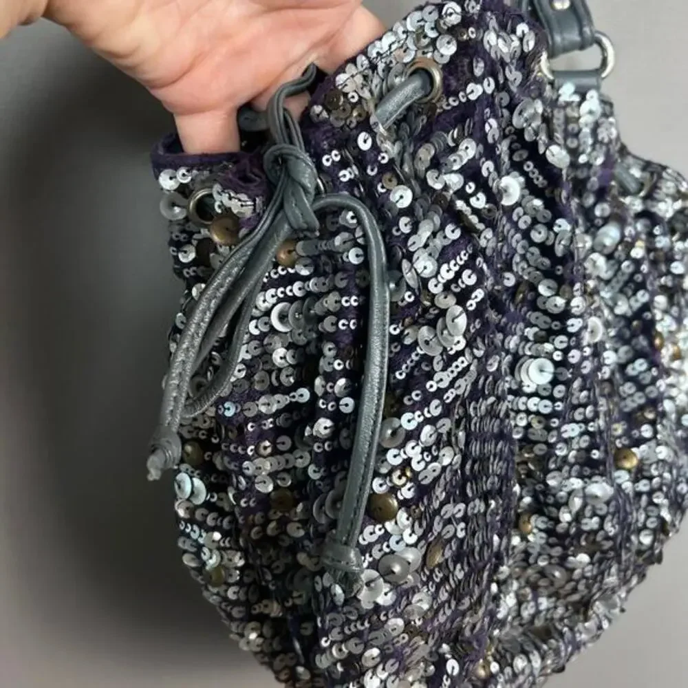 Anthropologie‎ Jasper and Jeera bag holiday sequin silver sparkle monochrome